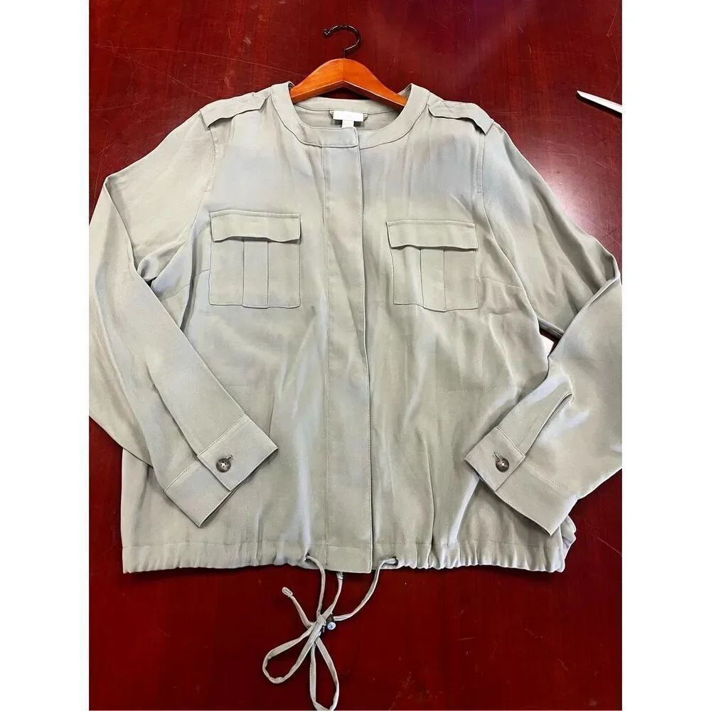 J. Jill Olive Military Utility Style Collarless Jacket sz L NWOT coastal